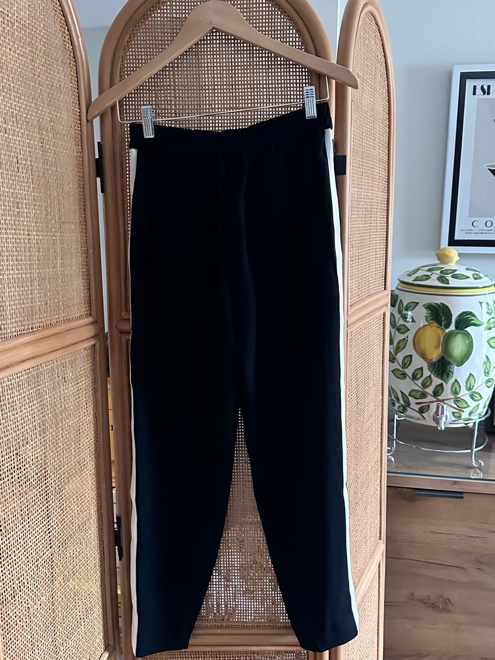 J. Crew Black Pull-On Pants with White Track Stripe Detail